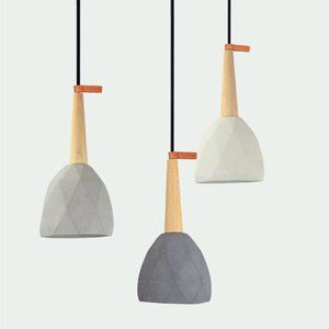💡 Geometric Diamond Pendant Light 💎 Concrete & Wood Modern Lamp